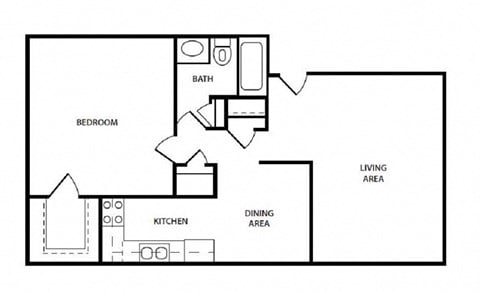 Floor plan for 1 bed, 1 bath, 700 sqft